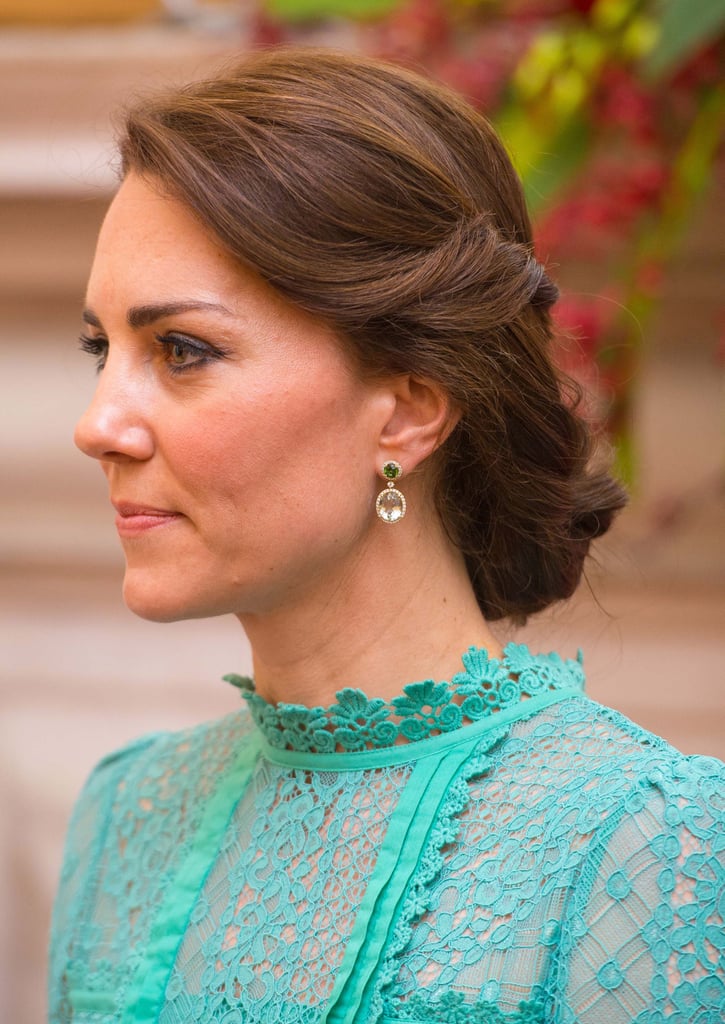 For a formal meeting with Indian Prime Minister Narendra Modi, Kate broke out her favorite smoky eye look and wore her hair pulled back in an elaborate style.