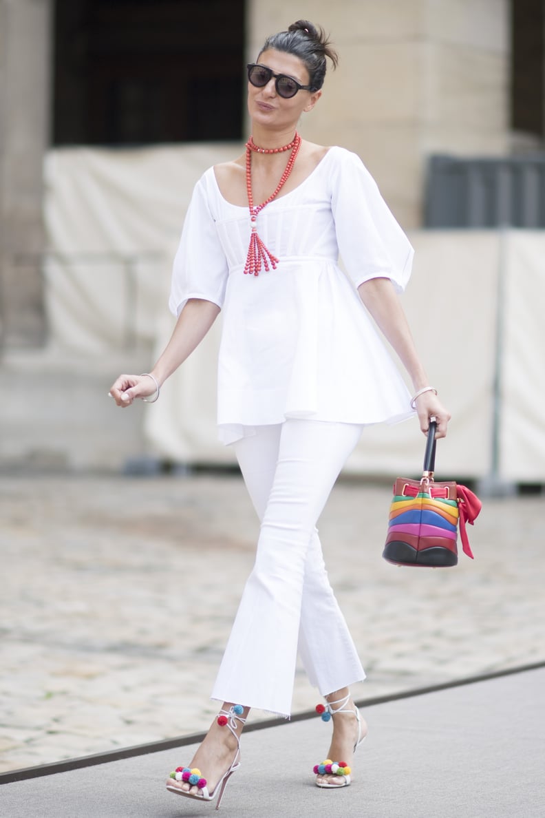 Brighten an all white outfit with rainbow accessories.