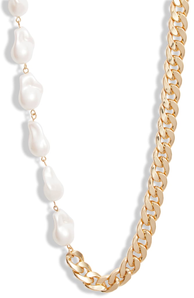 BP Duo Faux Pearl & Curb Link Necklace