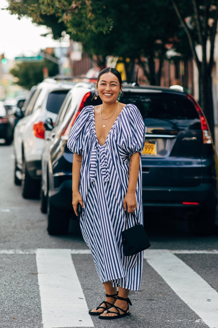 blue and white striped shirt dress with leather belt, vintage