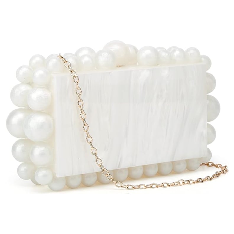 Designer Mother of Pearl Box Clutch