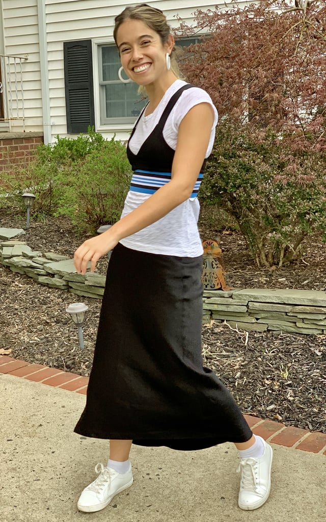 I added lucite hoops and slipped into a silk midi skirt (which still feels totally '90s to me) instead of trying on Cher's biker shorts. I did wear this outfit to the office, after all.
