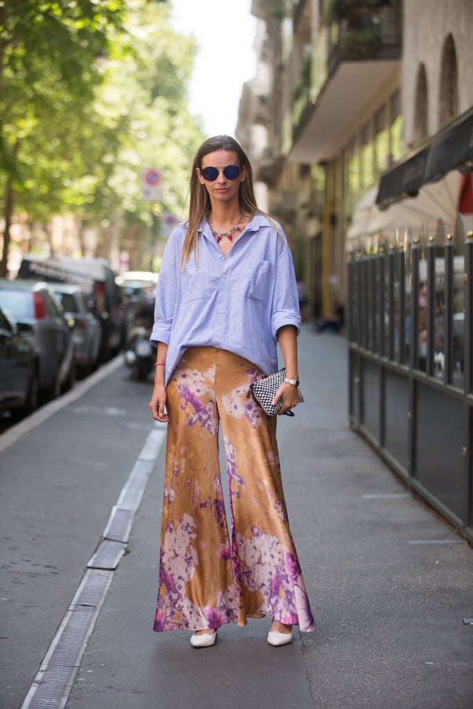 A menswear-inspired button-down helped dress down a fabulous pair of ...
