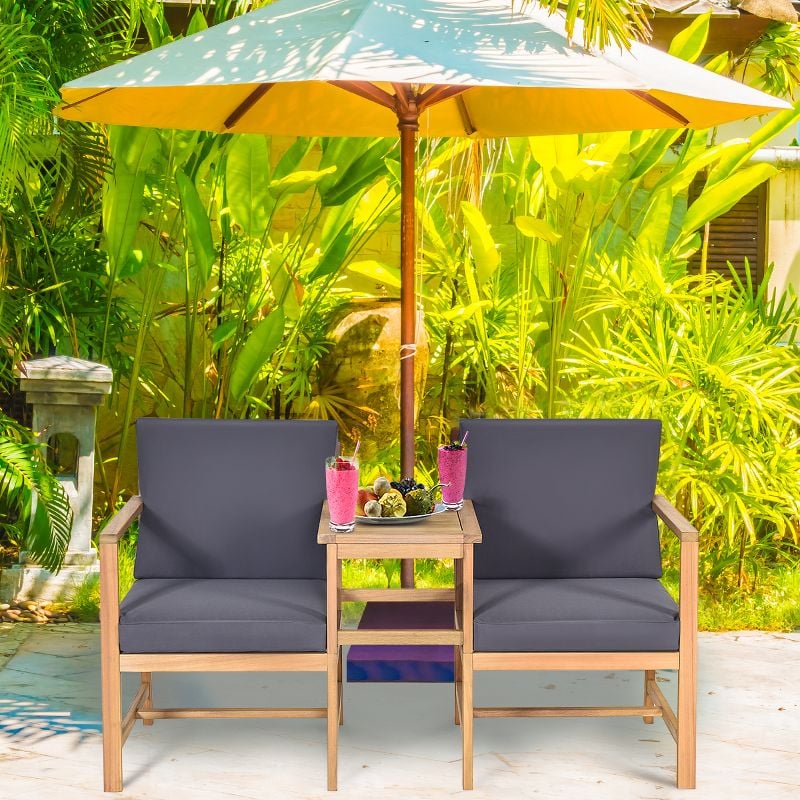For the Poolside: Costway Solid Wood 3 in 1 Patio Table Chairs Set