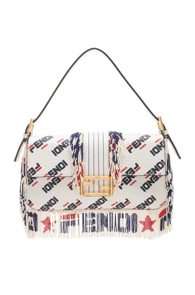 Fendi x FILA Logo Beaded Trim Baguette in White