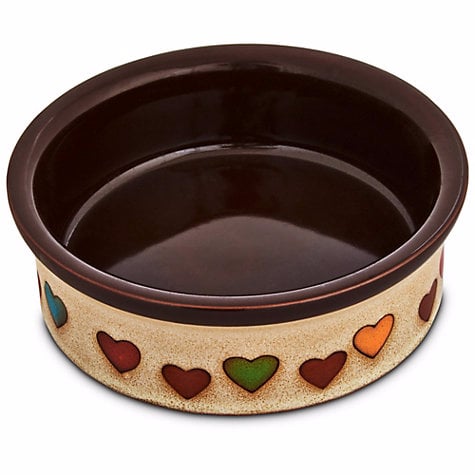 Harmony Heart Print Brown Ceramic Dog Bowl