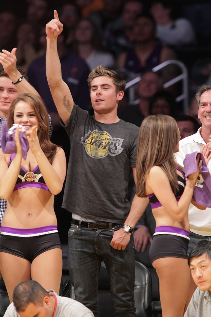 Zac Efron had fun hanging with the cheerleaders at an LA Lakers game in April 2011.
