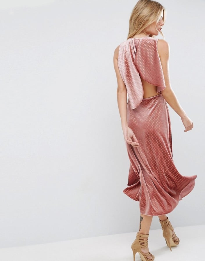Asos Velvet Metallic Drape Open Back Midi Dress ($83)