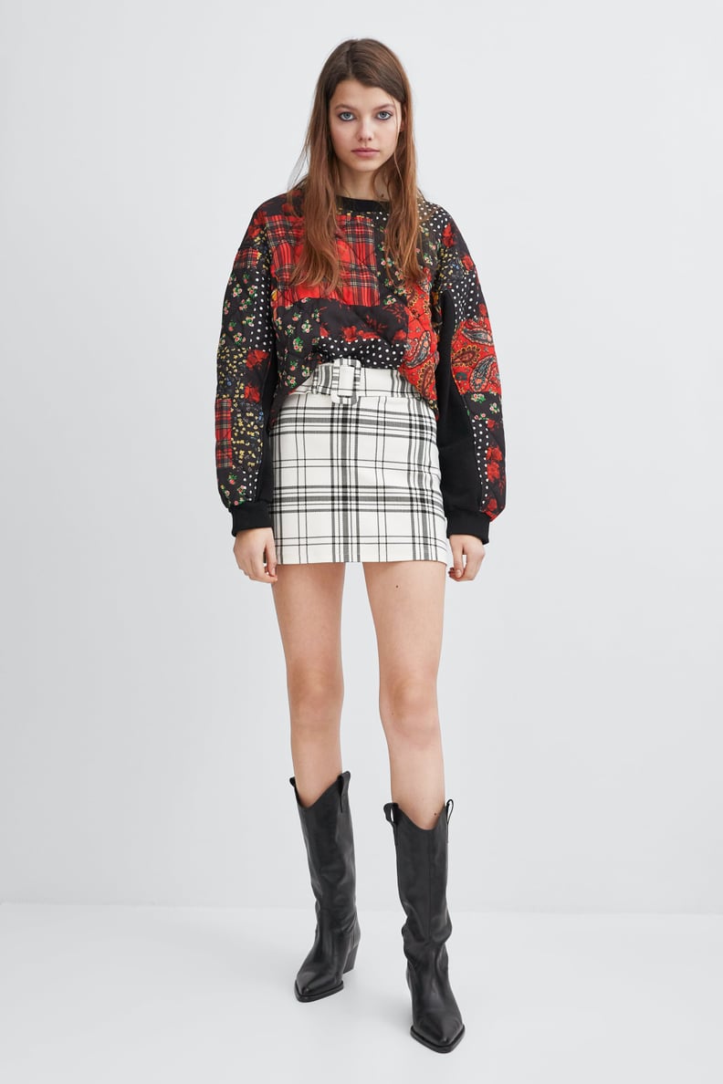 Zara Belted Plaid Skirt