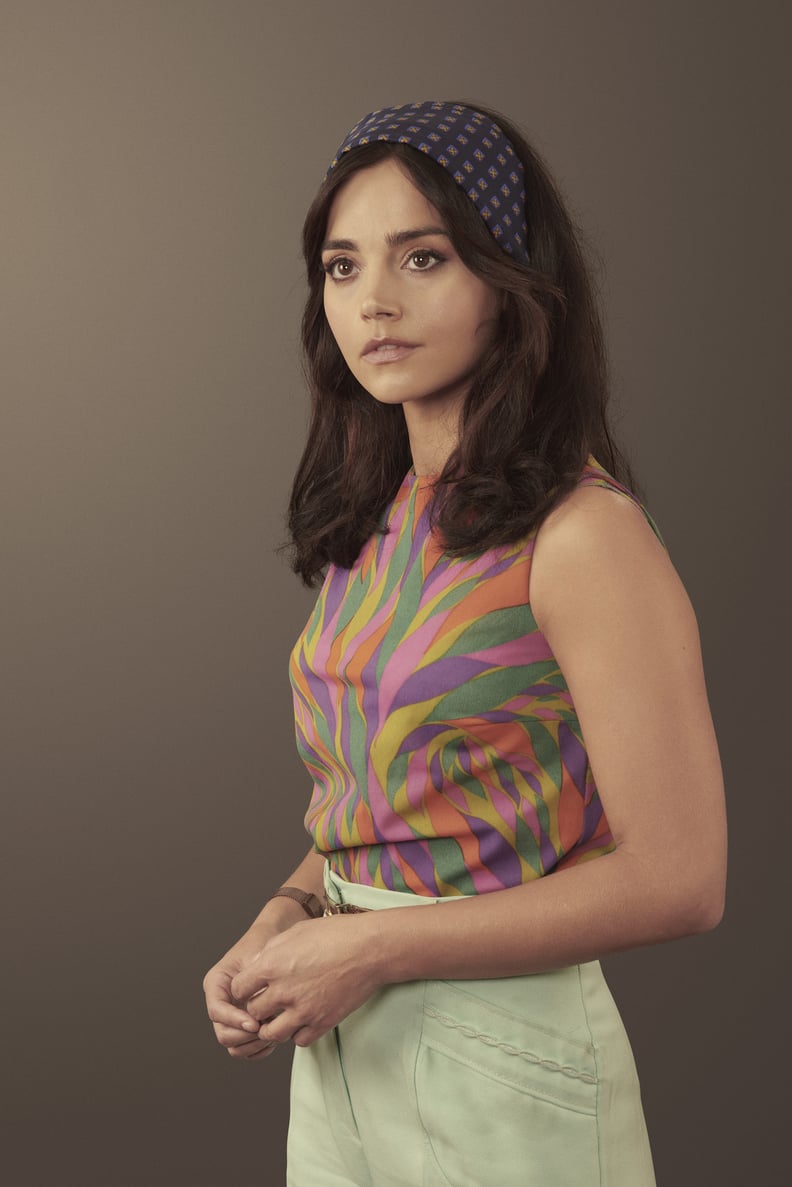 Psychedelic Blouse, Mint Green Trousers, and Navy Hair Scarf