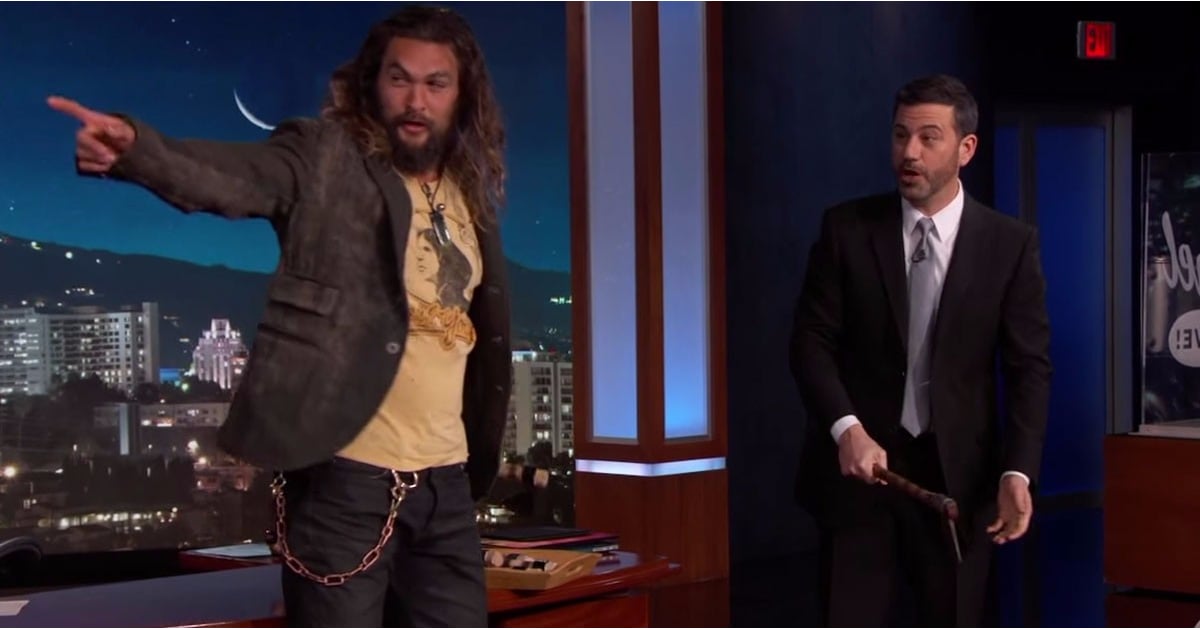 Jason Momoa Throwing Axes on Jimmy Kimmel Live Jan. 2017 POPSUGAR