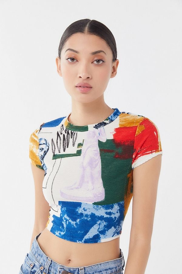 UO When In Rome Printed Ribbed Cropped Top | Cute Darty Outfits to Wear ...