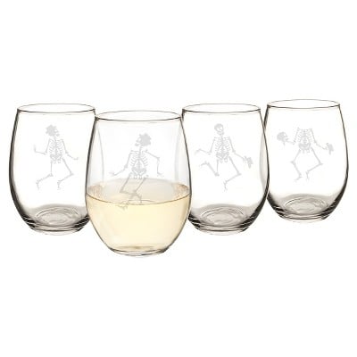 Halloween Skeleton Stemless Wine Glasses