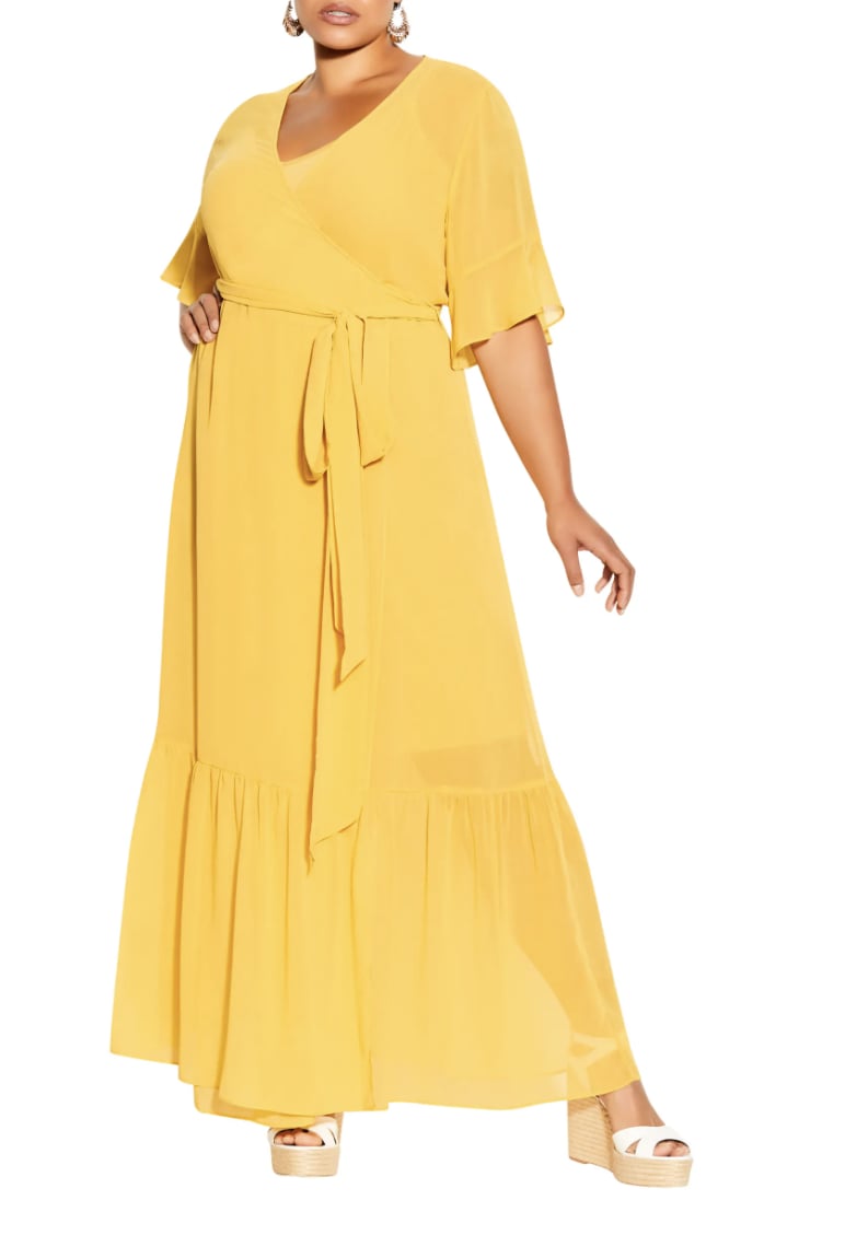 City Chic Flutter Sleeve Faux Wrap Maxi Dress