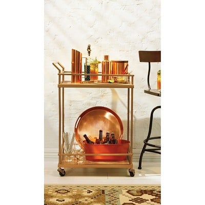 Happy Hour Must-Have: Wood & Glass Gold Finish Bar Cart