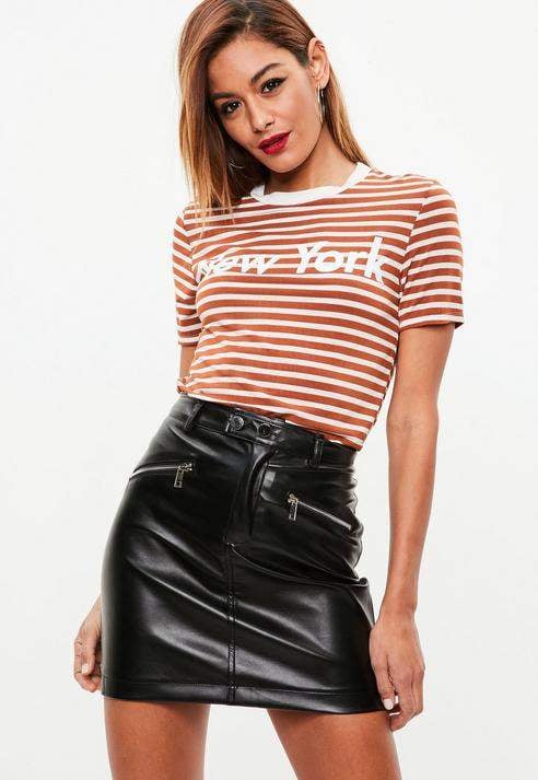 Missguided Orange Striped New York Graphic T-Shirt