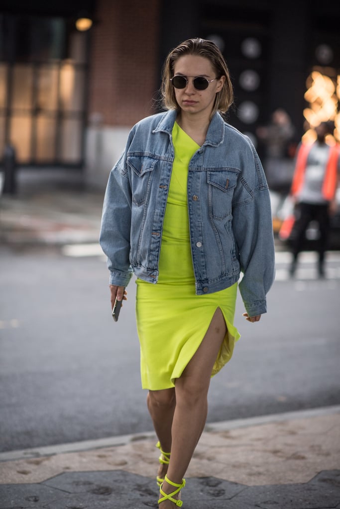 yellow denim jacket outfit