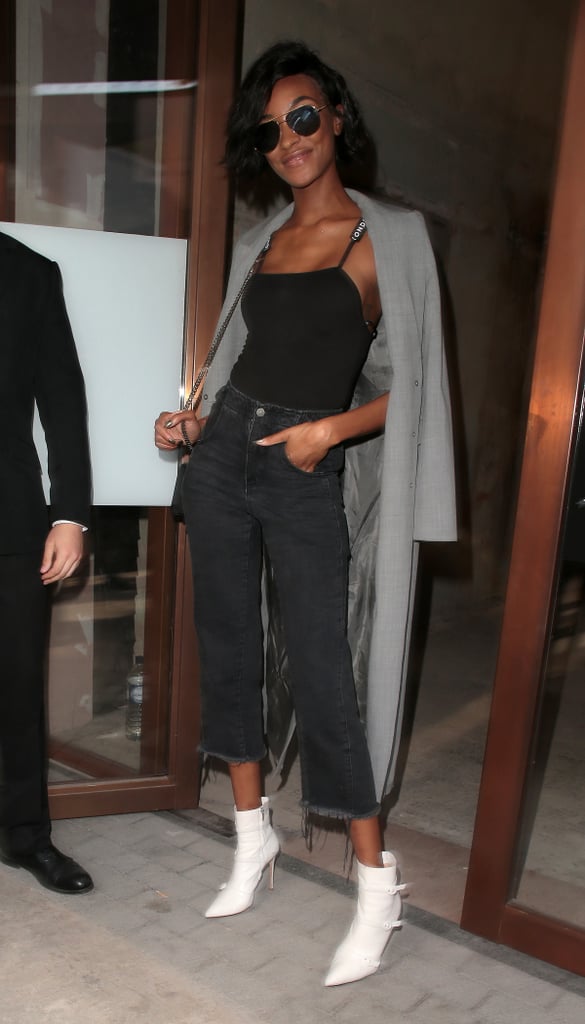 Jourdan Dunn Wore a Gray Trench Coat With a Tank Top Tucked Into ...