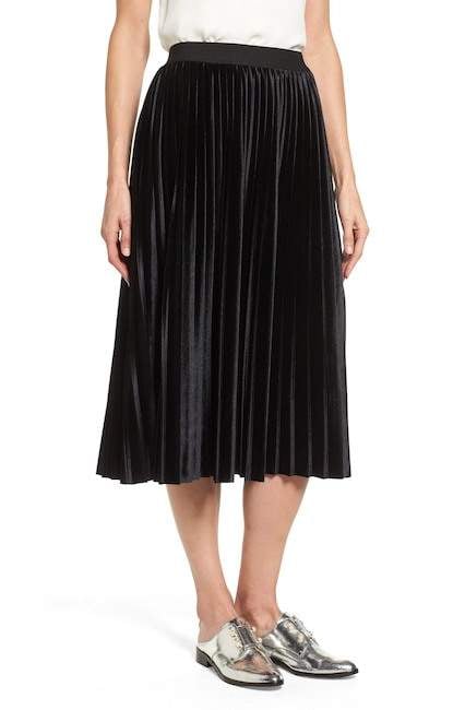 Halogen Velvet Pleated Midi Skirt