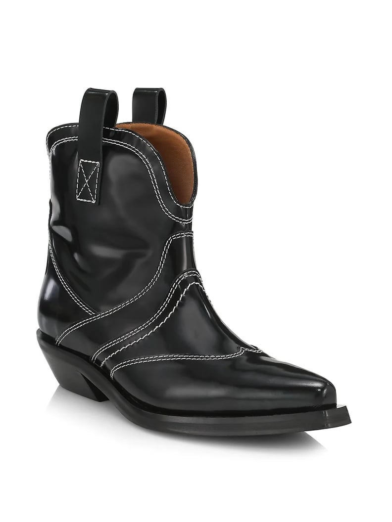 Ganni Western Leather Low-Shaft Boots