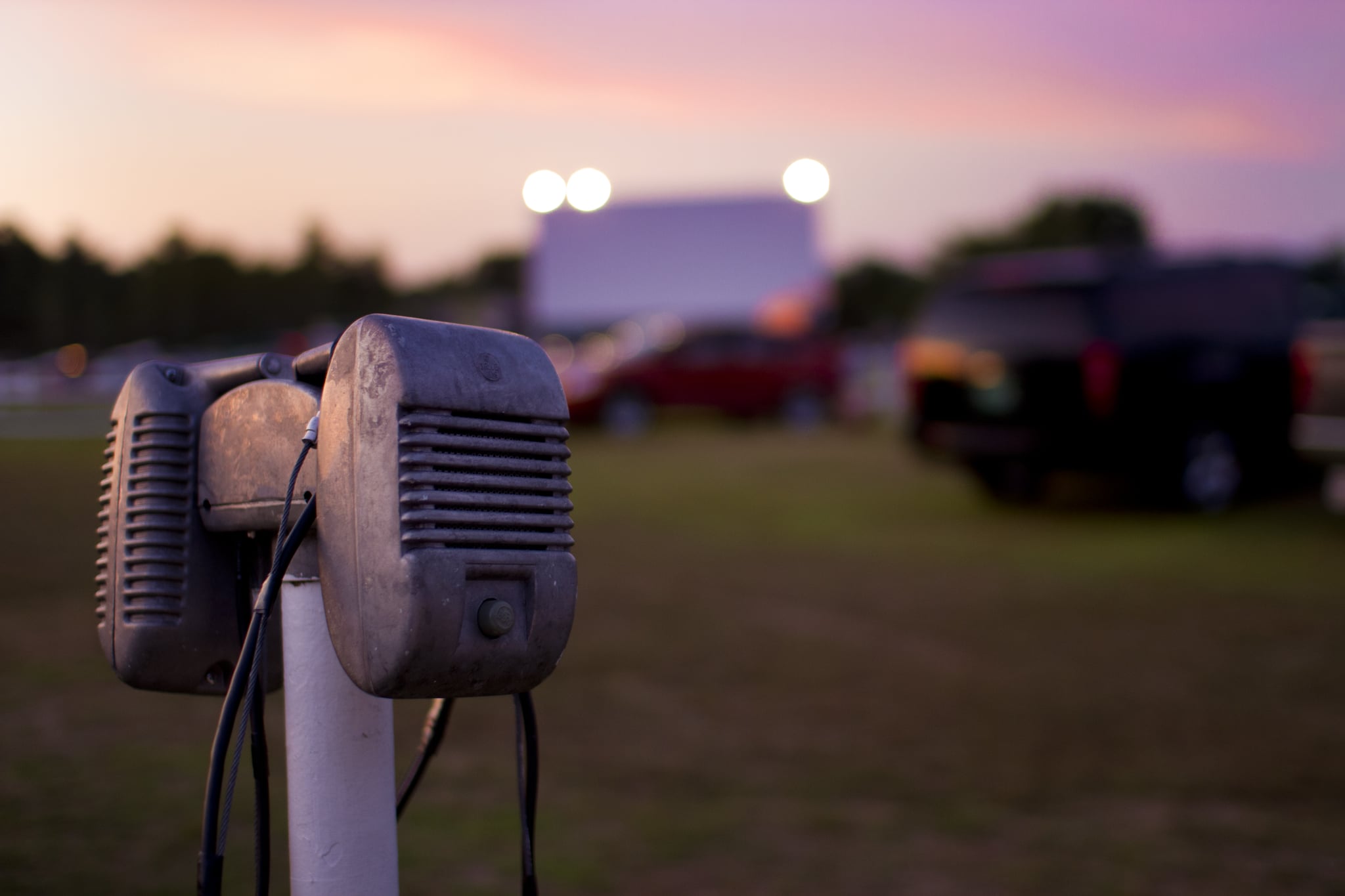 Speakers at drive-in movie theatre.