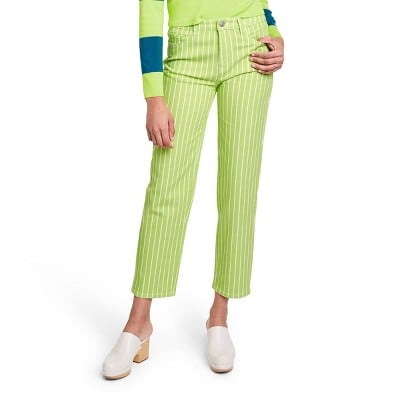 Pinstripe High-Rise Straight Leg Jeans