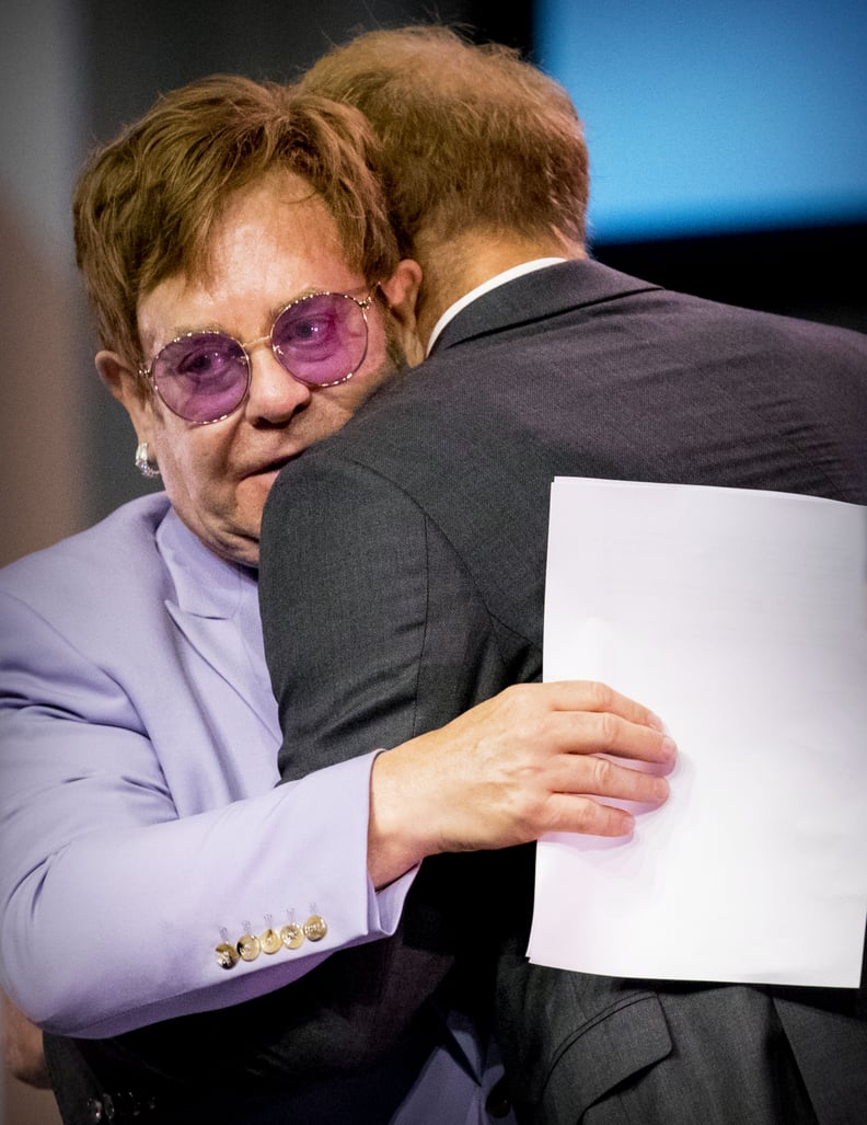 Harry hugged Sir Elton John during the 2018 International AIDS Conference in Amsterdam.