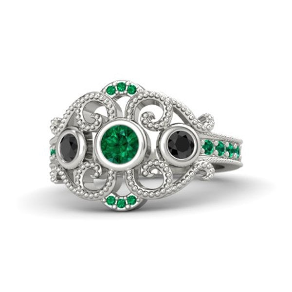 Emerald and Black Diamond Ring