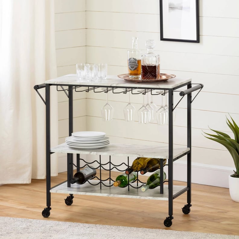 For Wine Drinkers: South Shore Maliza Bar Cart With Wine Bottle Storage and Wine Glass Rack
