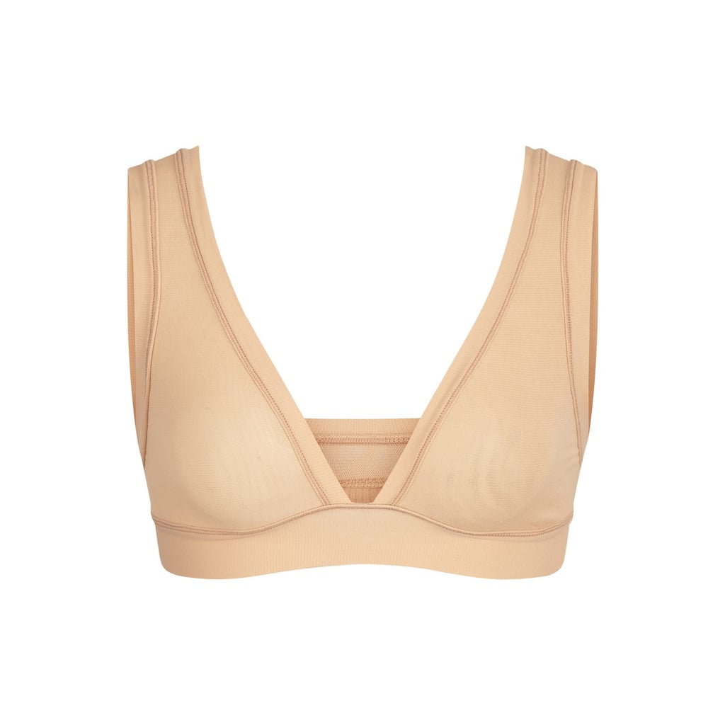 Skims Summer Mesh Triangle Bralette - Clay | Kim Kardashian Models ...