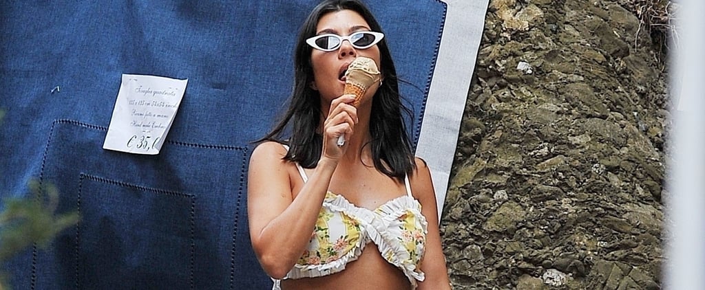 Kourtney Kardashian Yellow Floral Set in Italy 2018