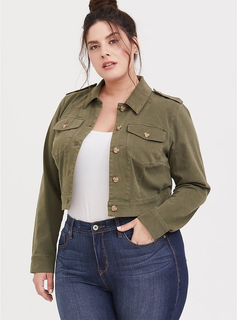 Torrid Olive Green Twill Crop Trucker Jacket