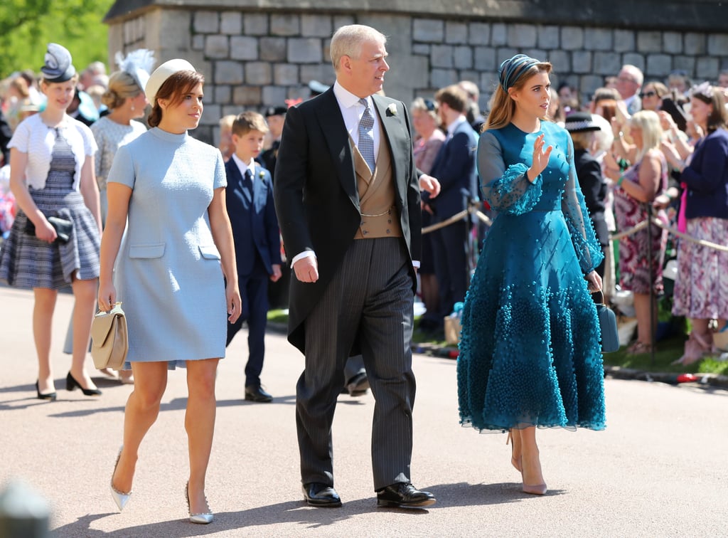 For Prince Harry and Meghan Markle's wedding, Beatrice wore a custom design by Roksanda Ilincic, which featured sheer sleeves and hundreds of beads. Eugenie surprised everyone with an outfit that gave us major Jackie O vibes.