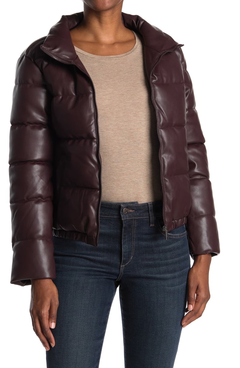 A Leather Puffer: Sebby Collection Faux Leather Puffer Jacket