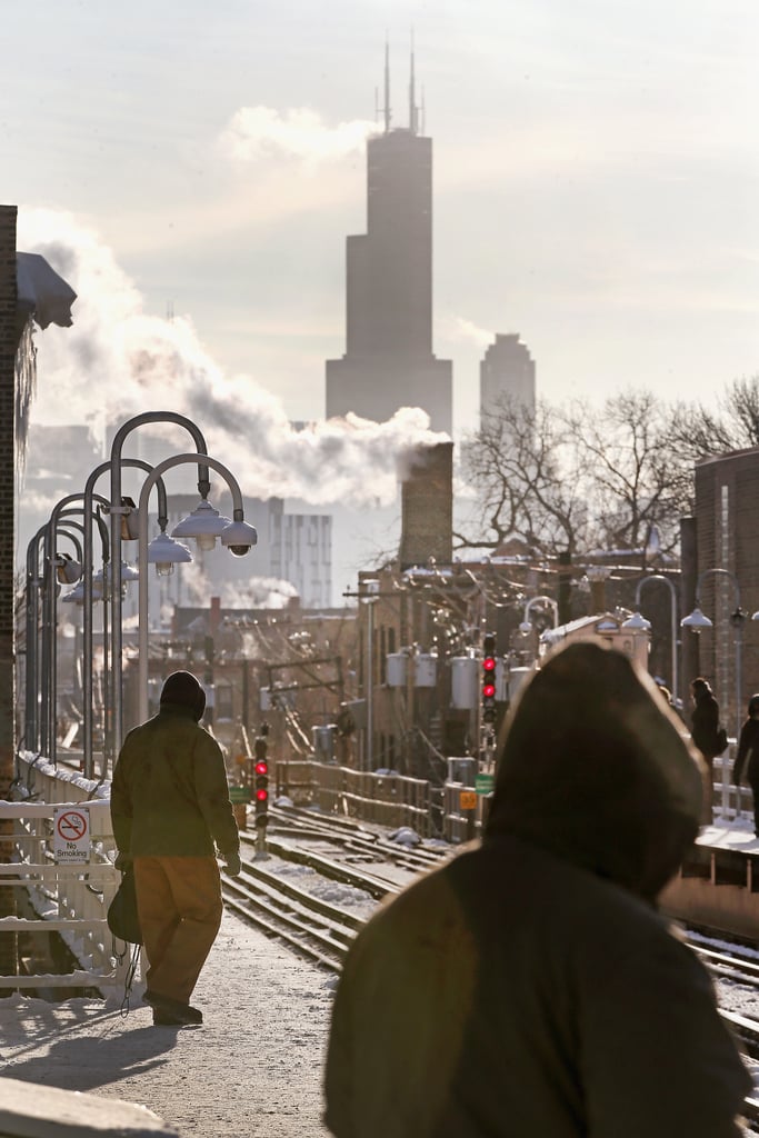 Chilly passengers waited for the L train in Chicago.