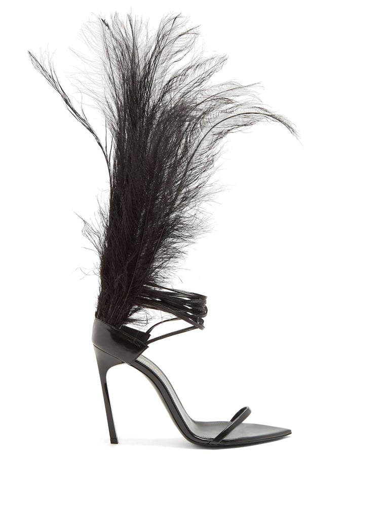 heels with feathers on the back