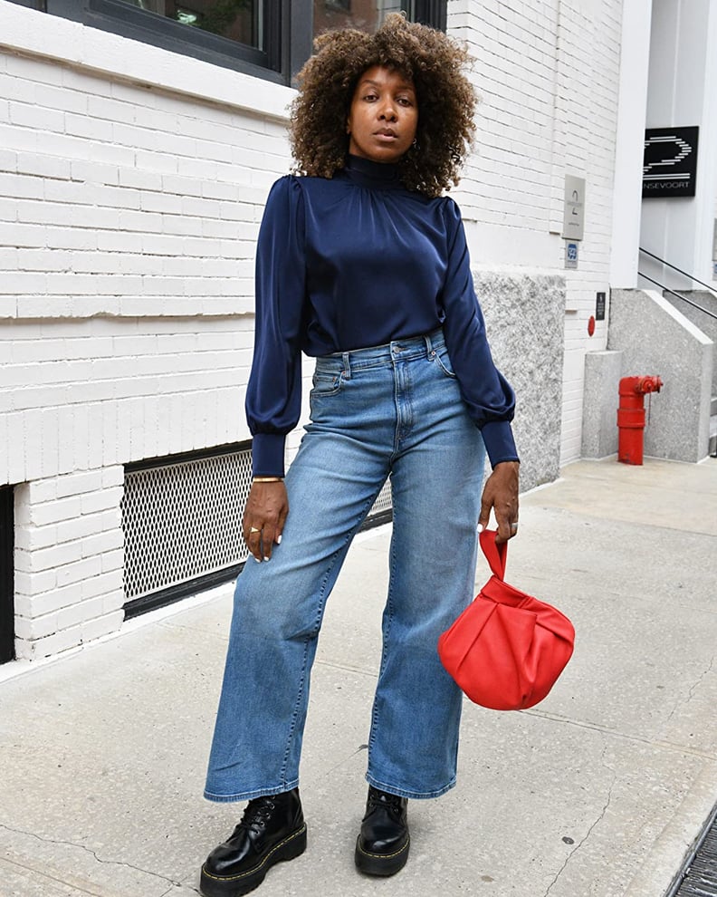 For a Timeless Piece: The Drop High-Neck Blouse and Lizzy High-Rise Marine Fit Jean