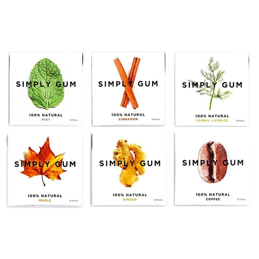 Simply Gum Natural, Vegan Chewing Gum, Assorted (Mint, Cinnamon, Ginger, Fennel, Maple, Coffee)