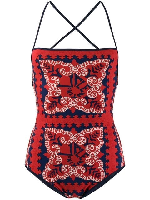 Valentino Bandana Logo Print Swimsuit