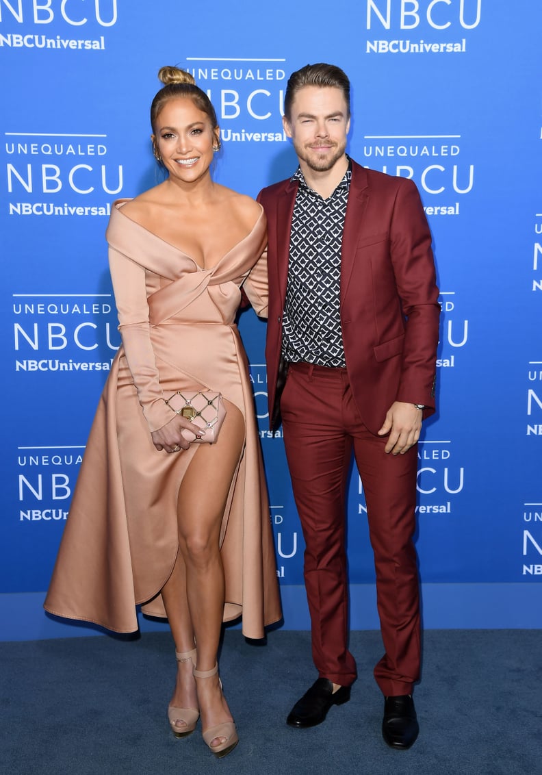 Jennifer Lopez and Derek Hough attend the NBCUniversal 2017 Upfront on May 15, 2017 in New York City.  / AFP PHOTO / ANGELA WEISS        (Photo credit should read ANGELA WEISS/AFP via Getty Images)