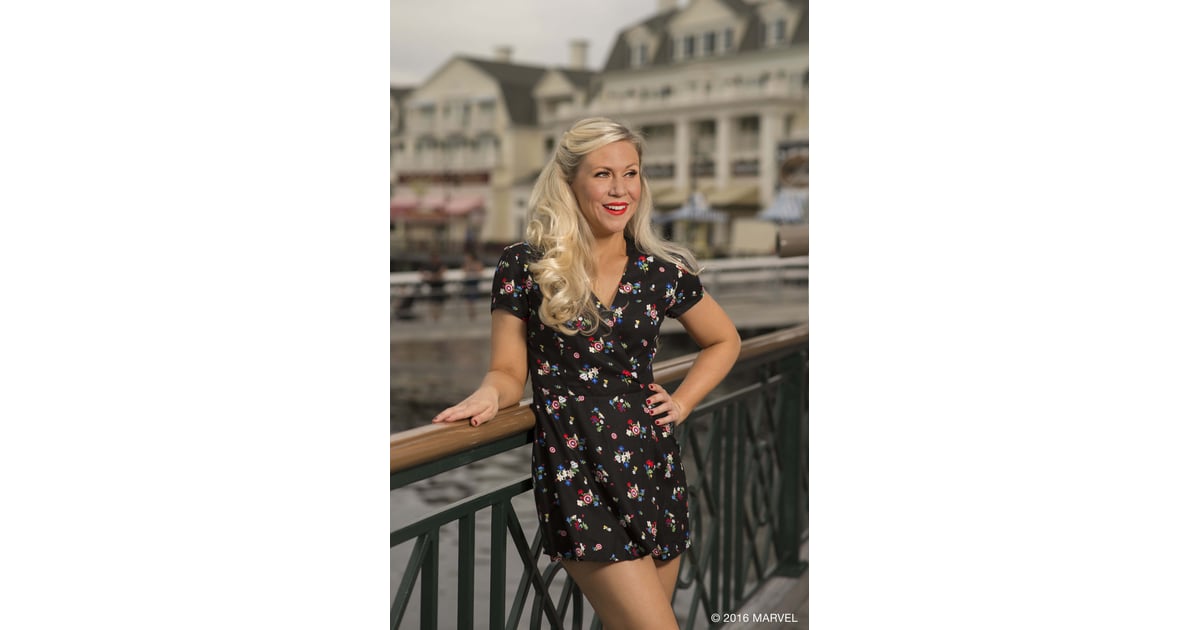 Juniors' Marvel Captain America Graphic Surplice Romper (33, Her