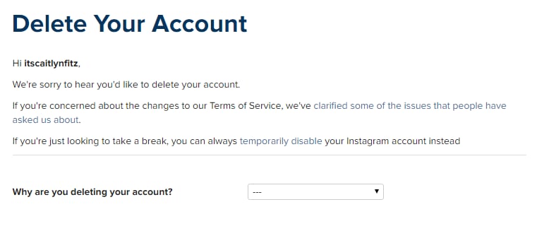 Use the link ahead to delete your account.
