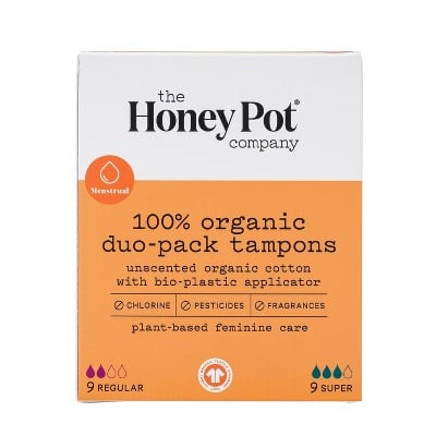 The Honey Pot Duo Pack Organic Bio-Plasitic Applicator Tampons - 18 ct.