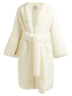 A.W.A.K.E. Mode Belted Faux Fur Coat | Rihanna's White Céline Fur Coat ...