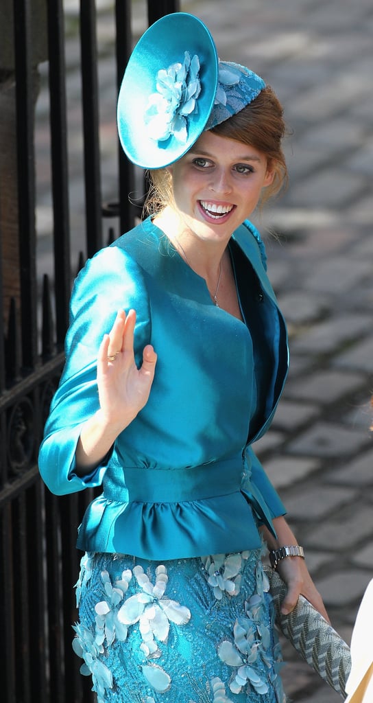 Princess Beatrice went with turquoise blue for Zara Phillips and Mike Tindall's wedding in 2011.