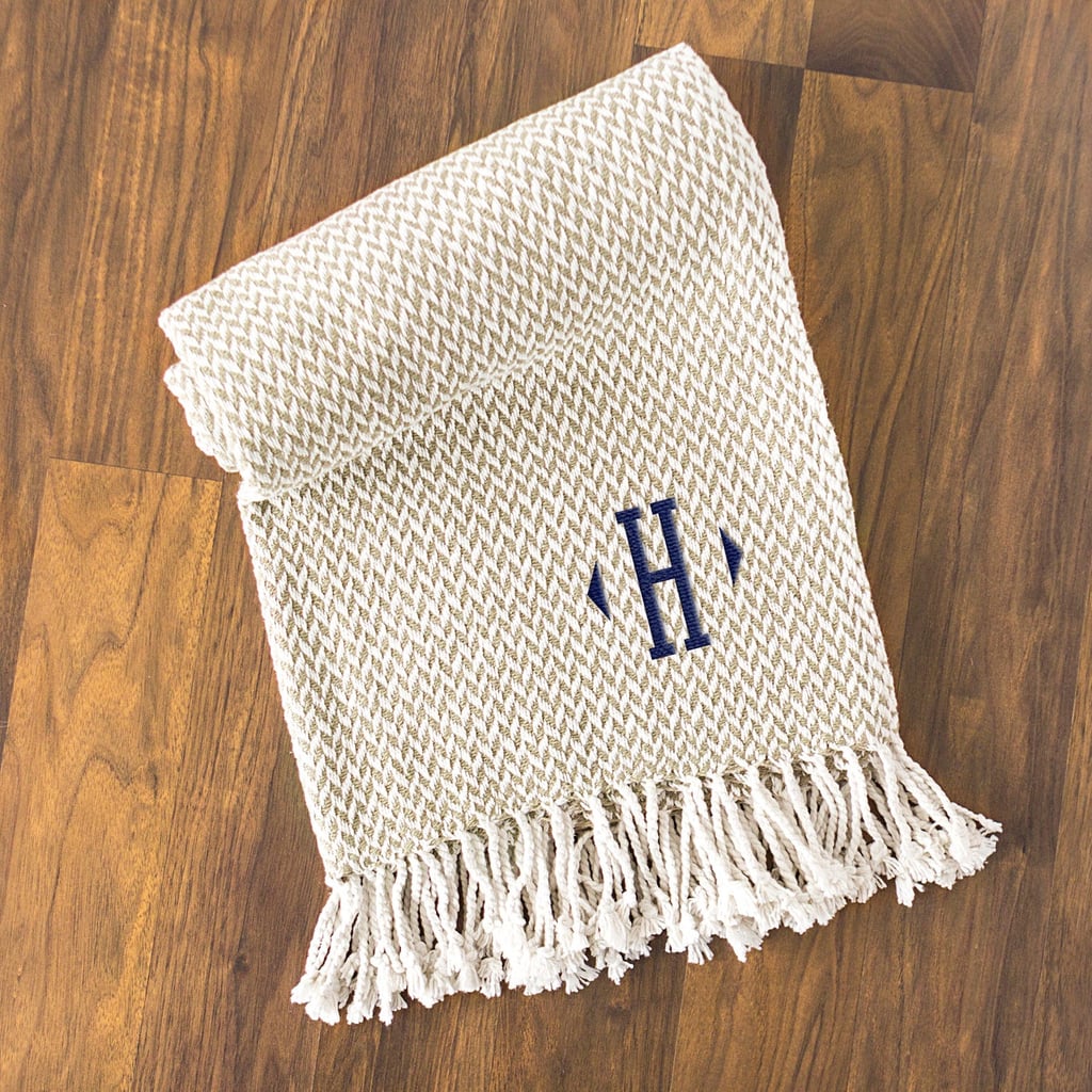 Cathy's Concepts Personalized Taupe Herringbone Throw