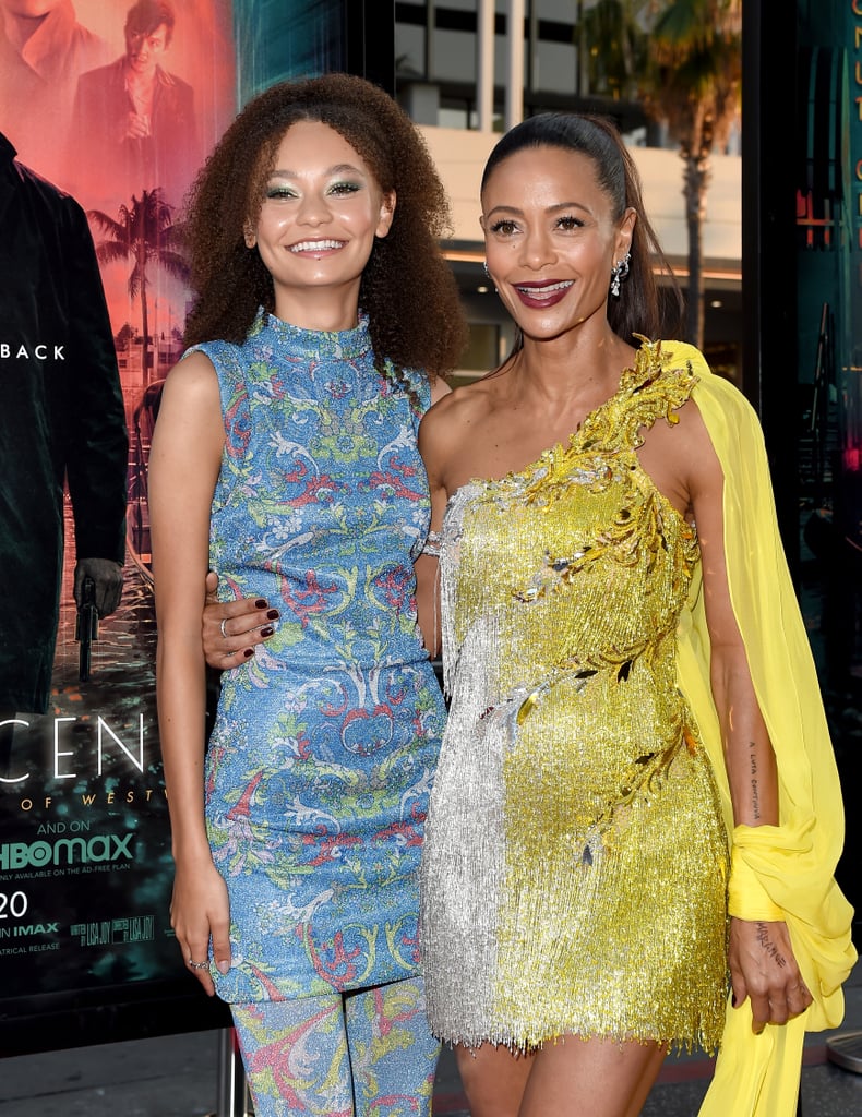 Thandiwe Newton and Nico Parker Twinning in Versace Dresses