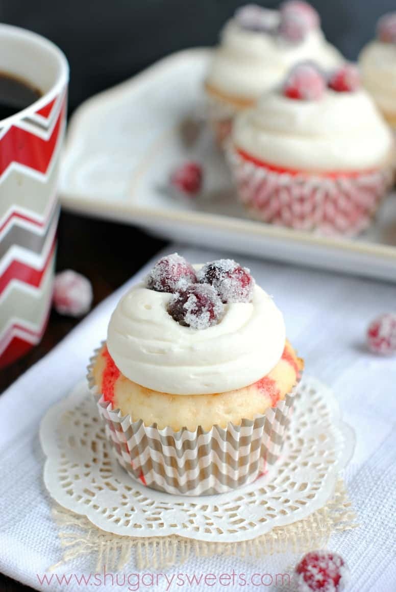 White Chocolate Cranberry Poke Cupcakes