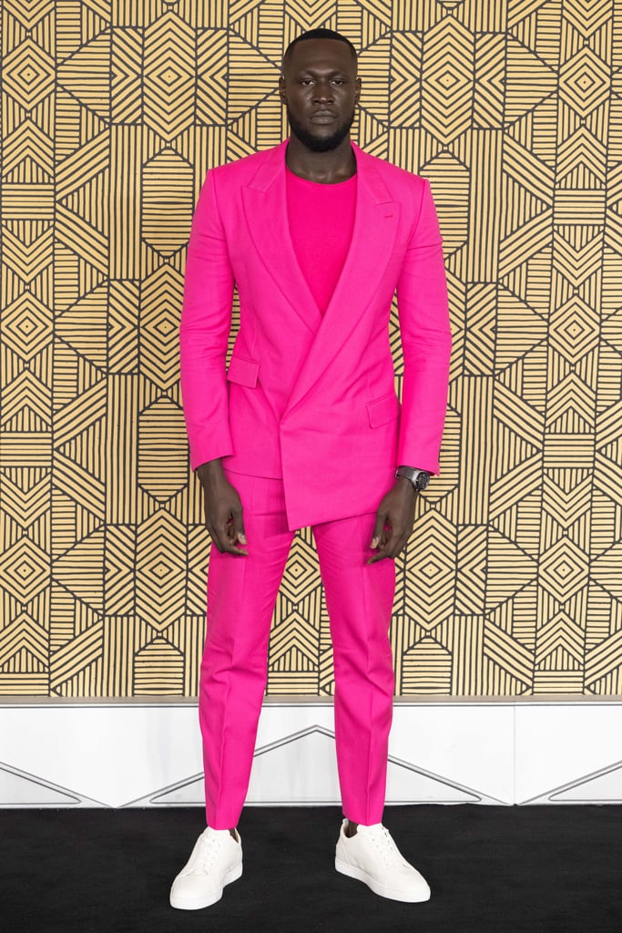 Stormzy Wearing a Barbiecore Suit at the "Black Panther: Wakanda Forever" premiere