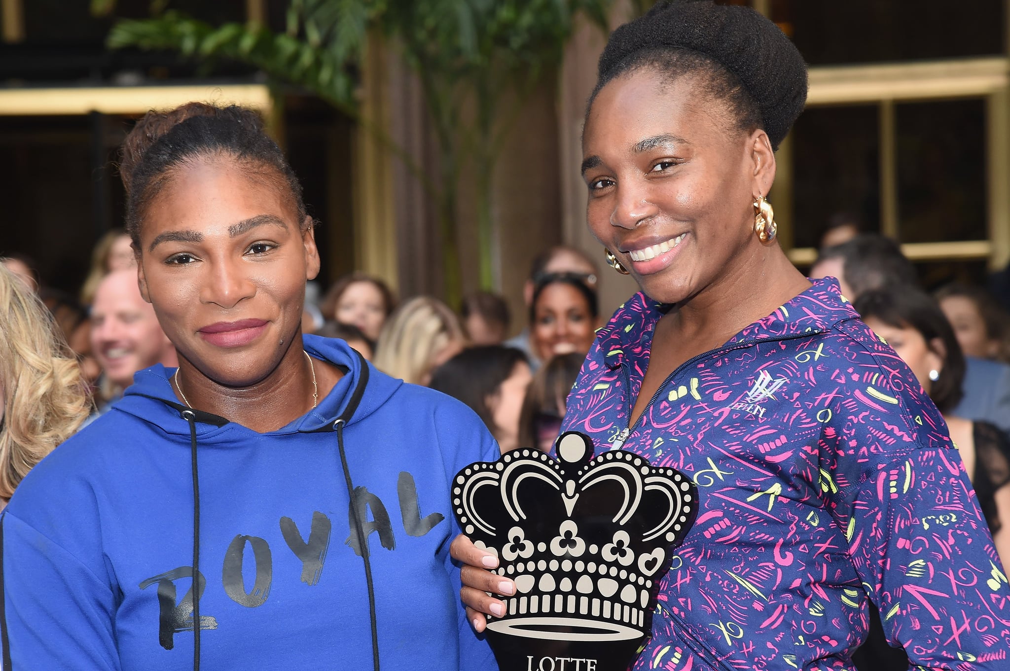 NEW YORK, NY - AUGUST 23: Serena Williams and Venus Williams pose during the 2018 Palace Invitational Badminton Tournament at Lotte New York Palace on August 23, 2018 in New York City.  (Photo by Gary Gershoff/WireImage)